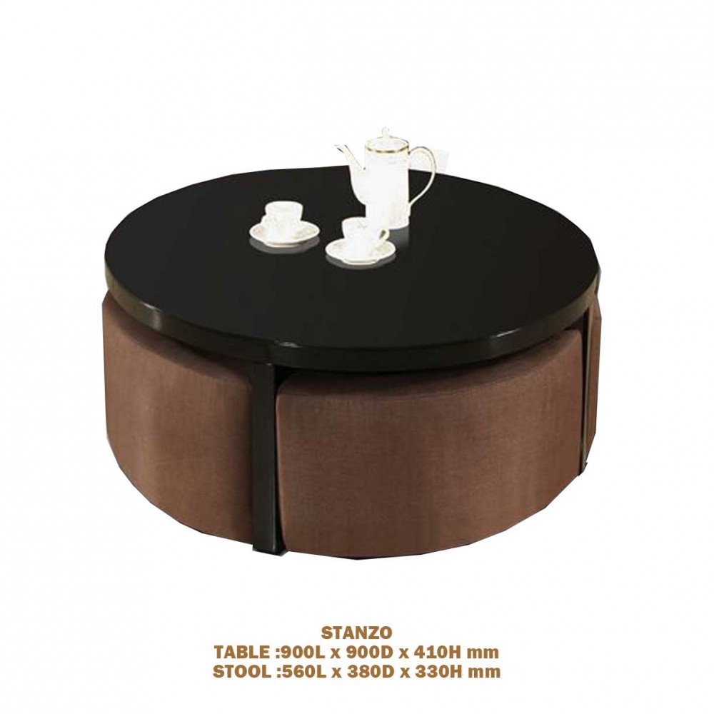 COFFEE TABLE+4 STOOL STANZO-BLK